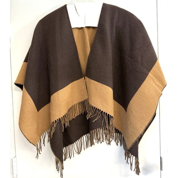 Rag & Bone Highlands Reversible Wool Blend Poncho Cape Wrap Brown One Size OS
